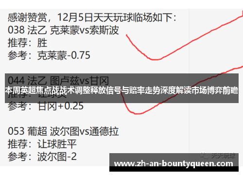 本周英超焦点战战术调整释放信号与赔率走势深度解读市场博弈前瞻